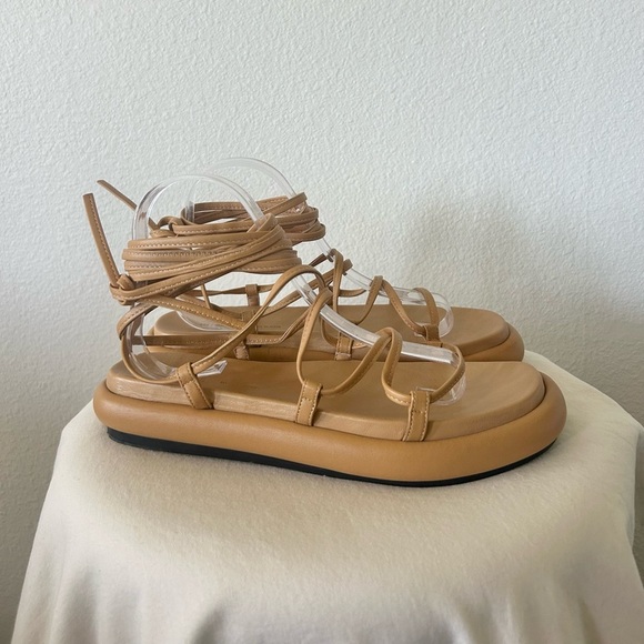 KHAITE Alba Leather Wraparound Platform Sandals in Tan - Picture 8 of 14